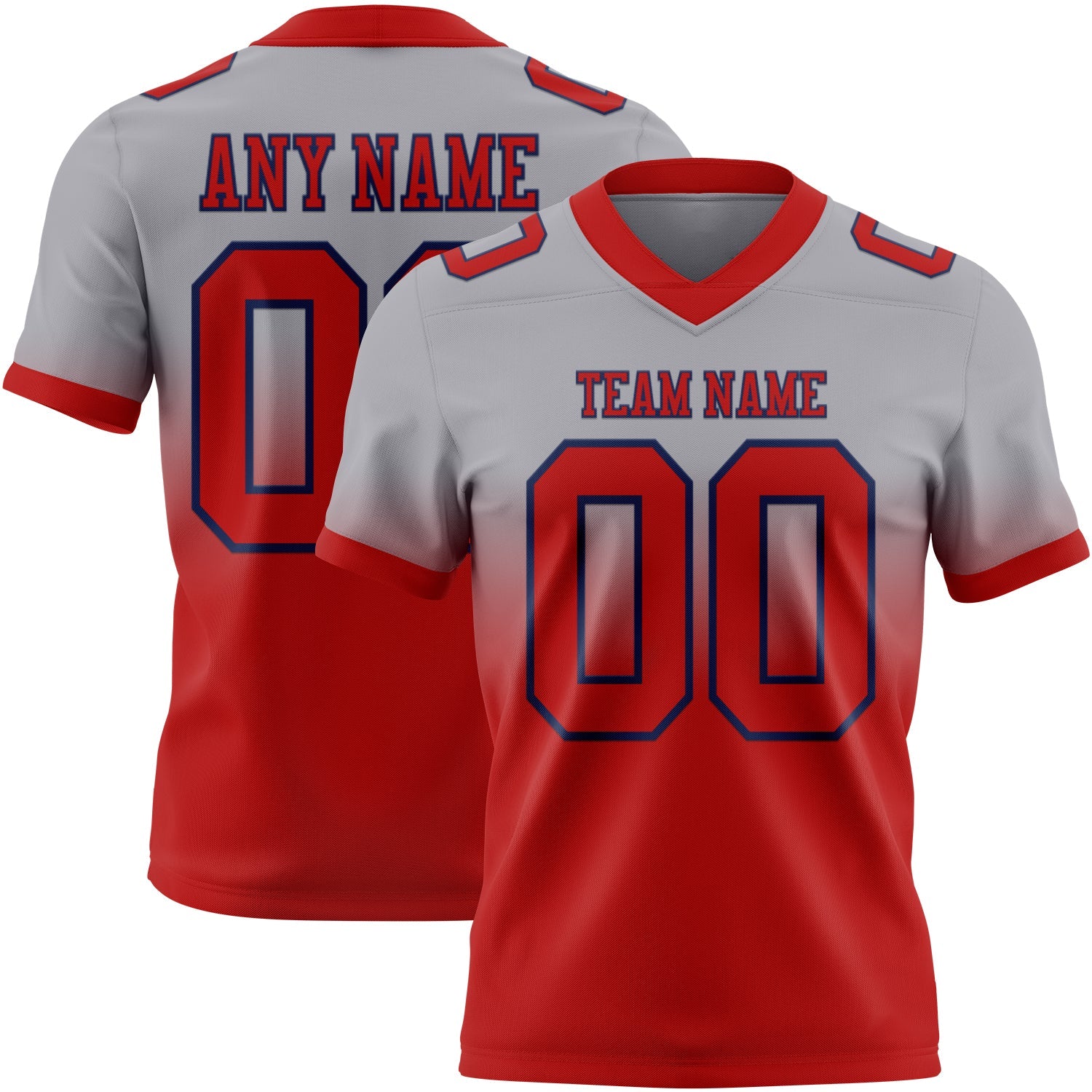 Custom Gray Red-Navy Authentic Fade Fashion Football Jersey