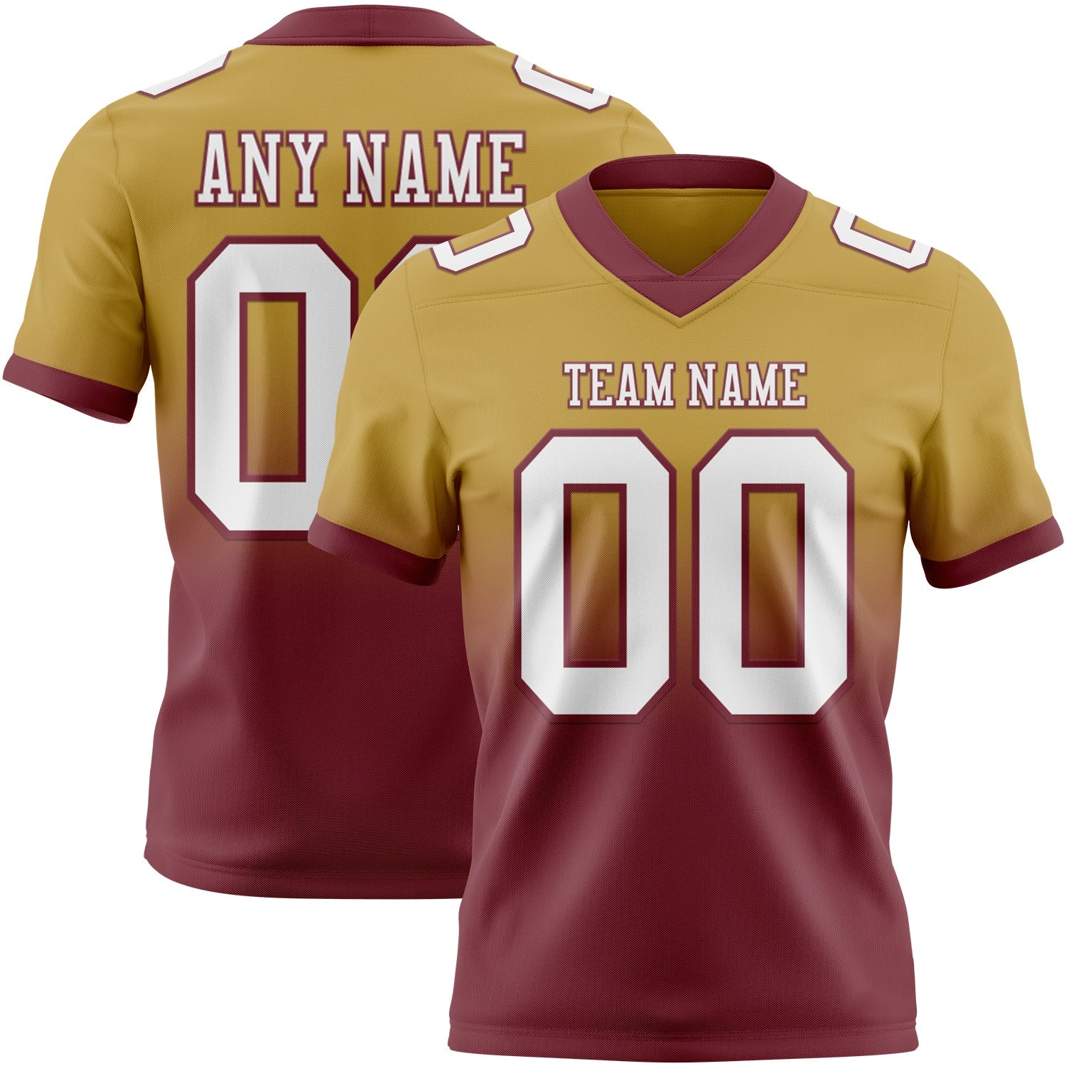 Custom Old Gold White-Burgundy Authentic Fade Fashion Football Jersey