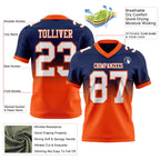 Custom Navy White-Orange Authentic Fade Fashion Football Jersey