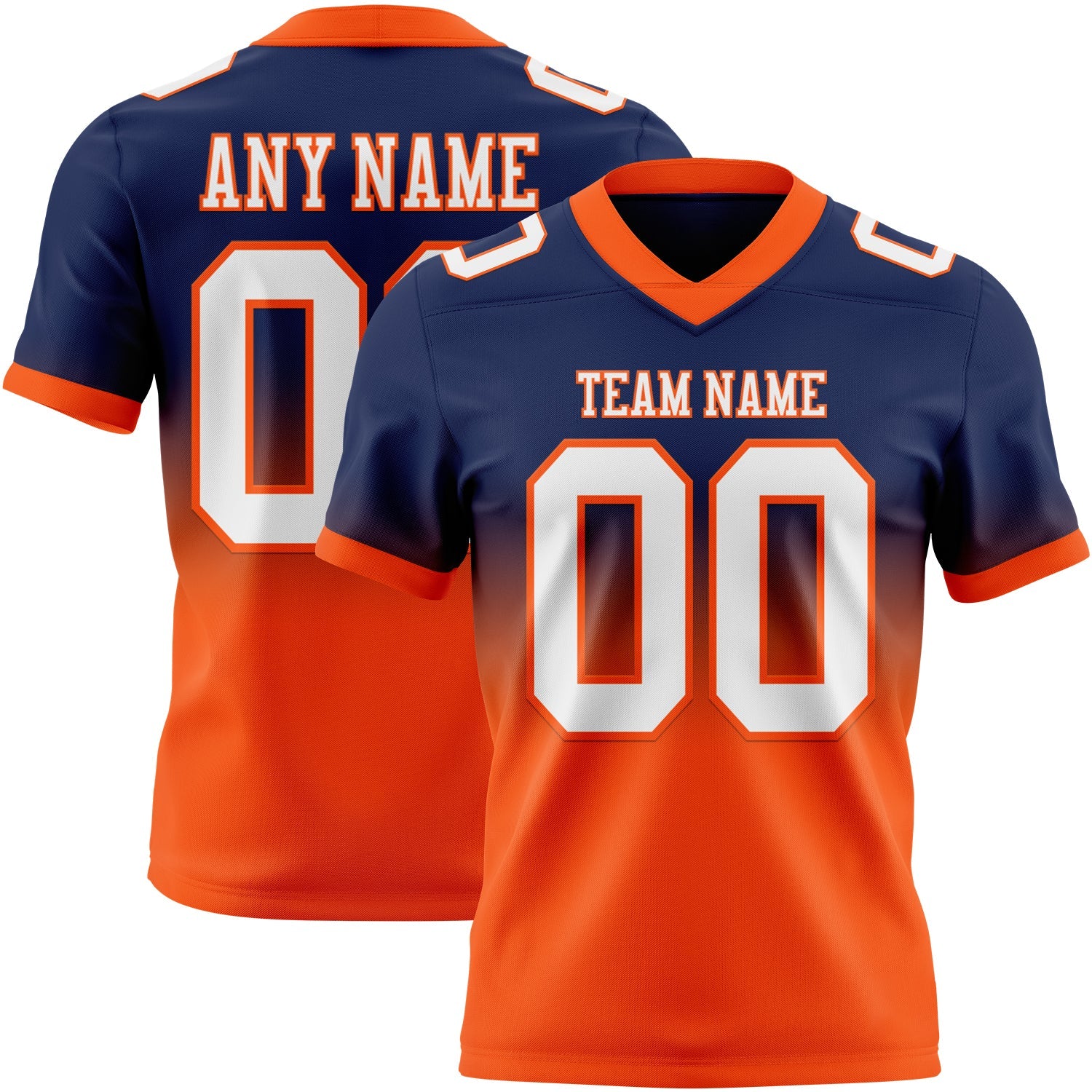 Custom Navy White-Orange Authentic Fade Fashion Football Jersey