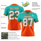 Custom Aqua White-Orange Authentic Fade Fashion Football Jersey