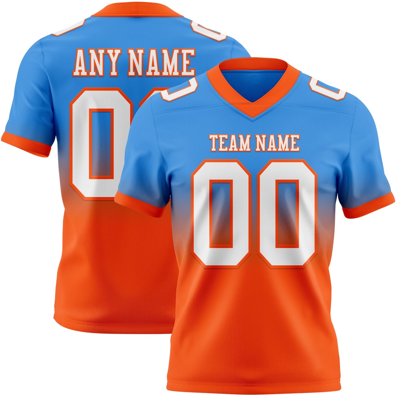 Custom Powder Blue White-Orange Authentic Fade Fashion Football Jersey