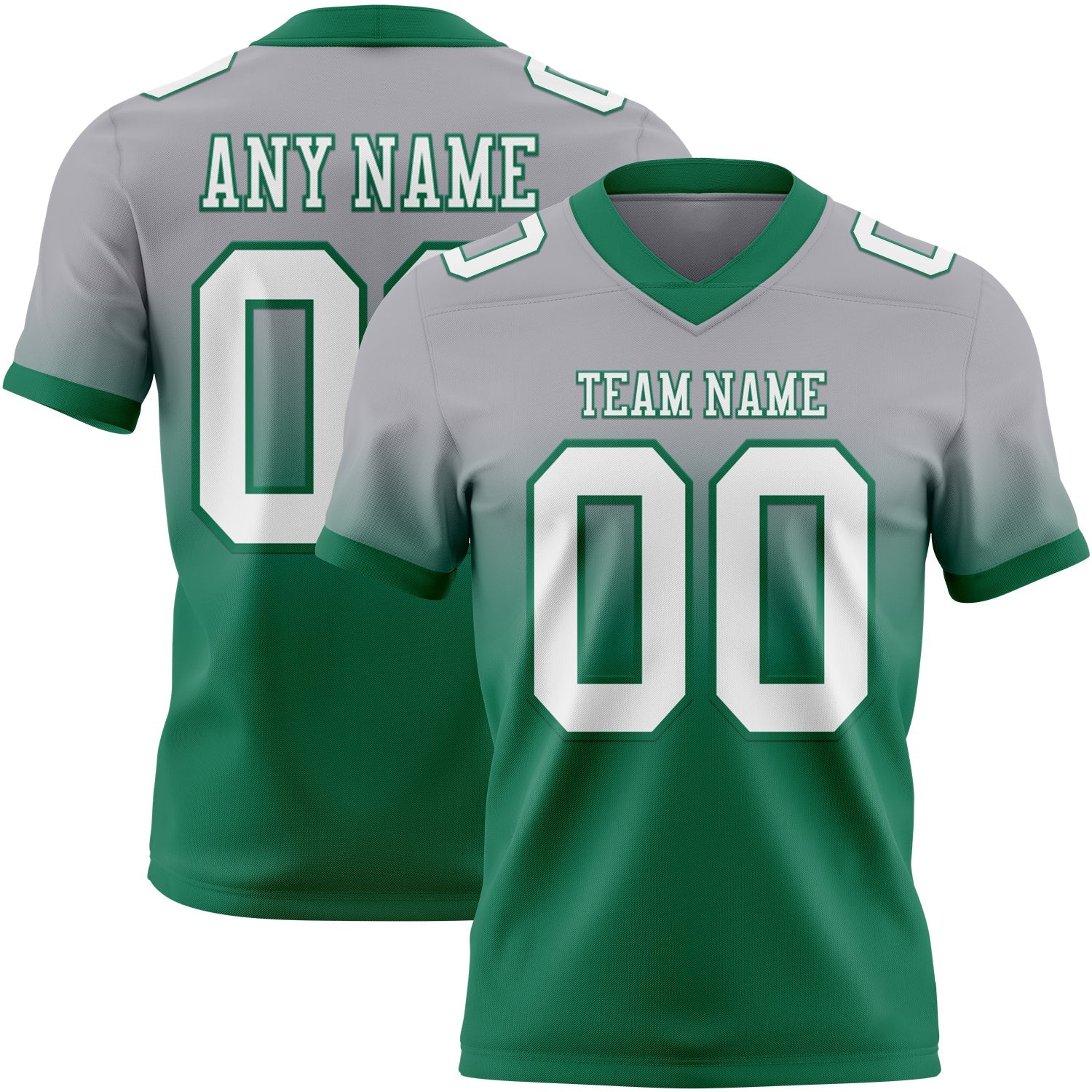 Custom Gray White-Kelly Green Authentic Fade Fashion Football Jersey