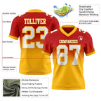 Custom Red White-Gold Authentic Fade Fashion Football Jersey