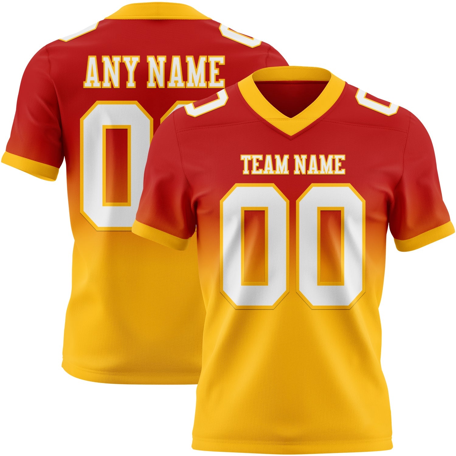 Custom Red White-Gold Authentic Fade Fashion Football Jersey