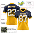 Custom Navy White-Gold Authentic Fade Fashion Football Jersey