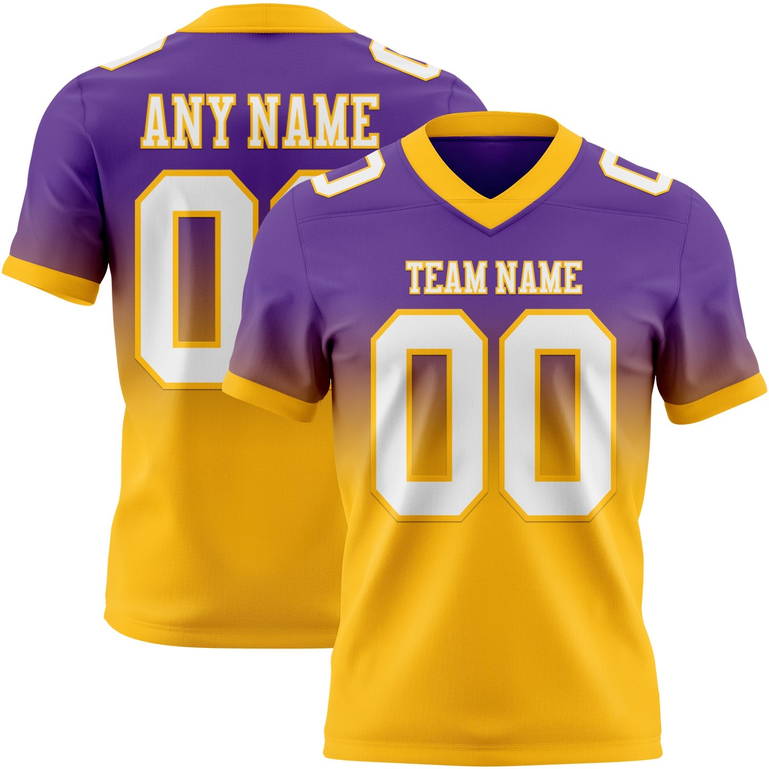 Custom Purple White-Gold Authentic Fade Fashion Football Jersey