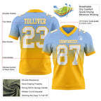 Custom Light Blue White-Gold Authentic Fade Fashion Football Jersey