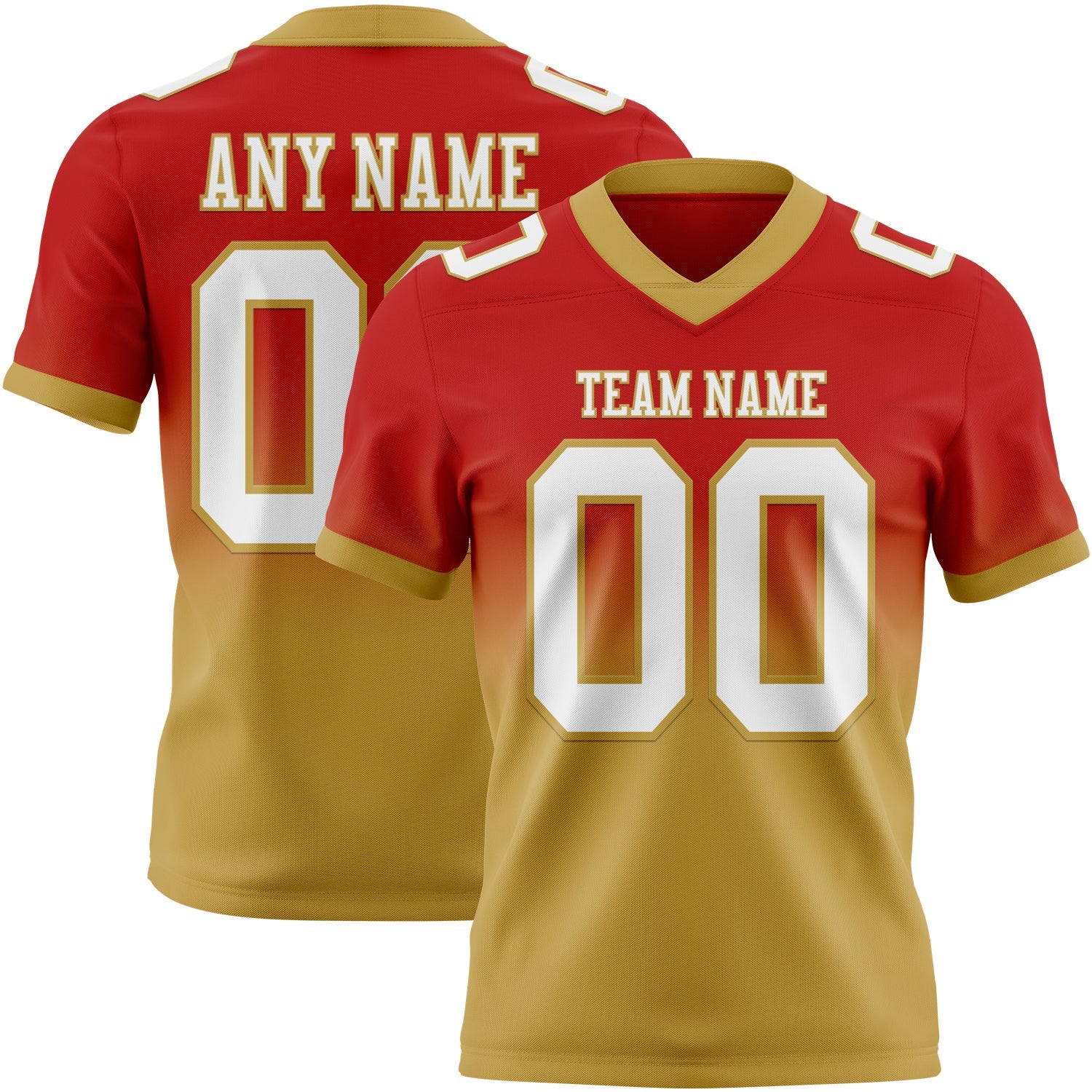 Custom Red White-Old Gold Authentic Fade Fashion Football Jersey