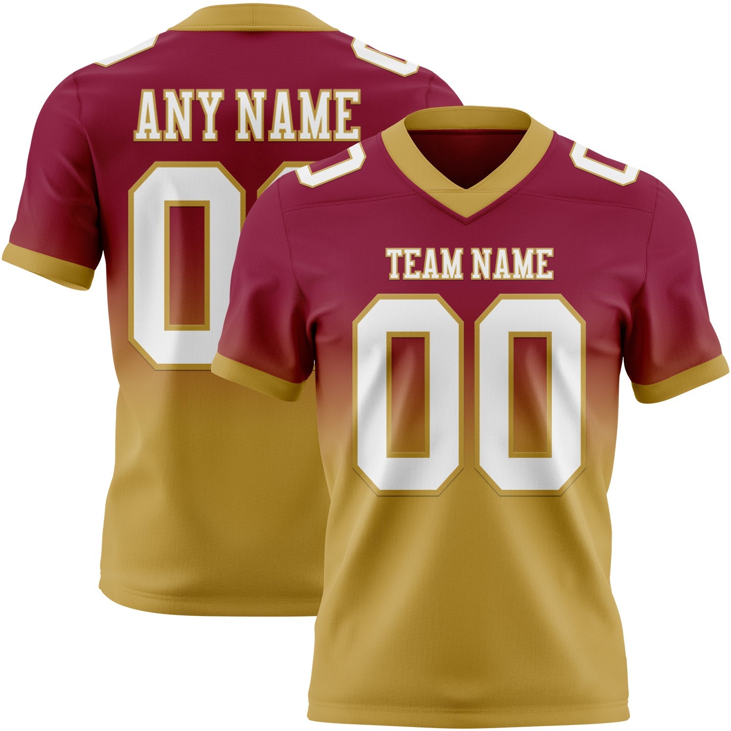 Custom Maroon White-Old Gold Authentic Fade Fashion Football Jersey