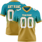 Custom Teal White-Old Gold Authentic Fade Fashion Football Jersey