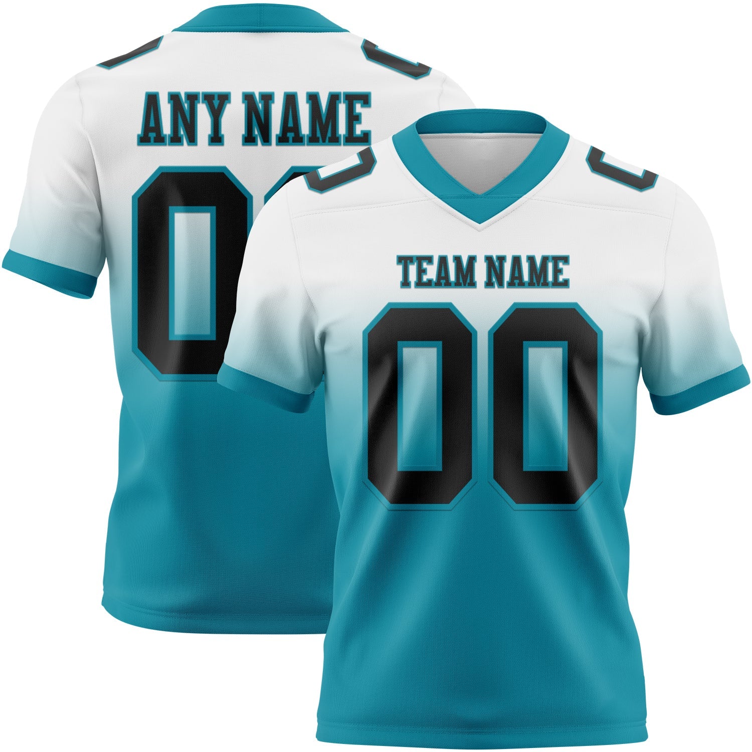 Custom White Black-Teal Authentic Fade Fashion Football Jersey