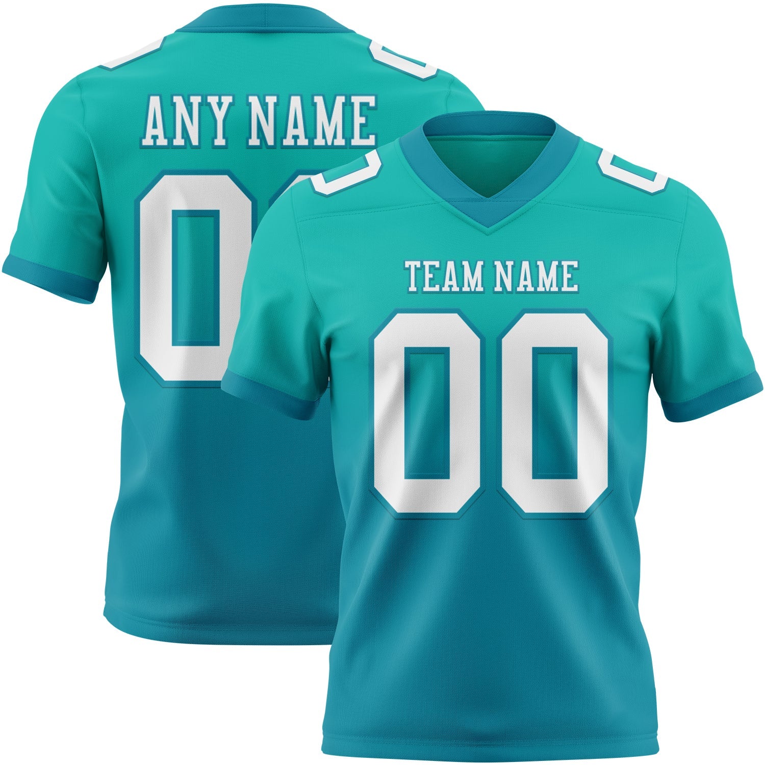 Custom Aqua White-Teal Authentic Fade Fashion Football Jersey