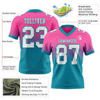 Custom Pink White-Teal Authentic Fade Fashion Football Jersey