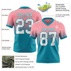 Custom Medium Pink White-Teal Authentic Fade Fashion Football Jersey