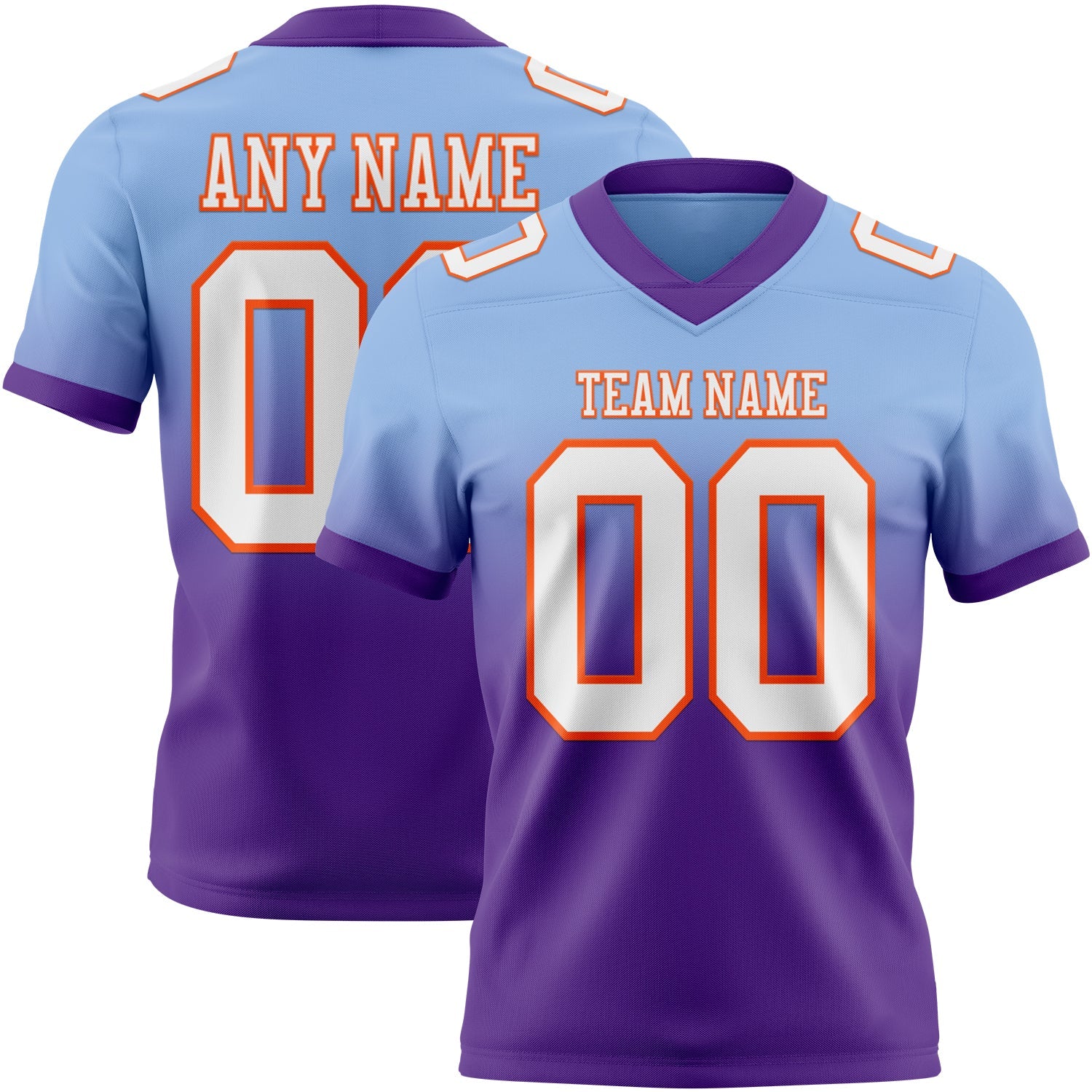 Custom Light Blue White Purple-Orange Authentic Fade Fashion Football Jersey