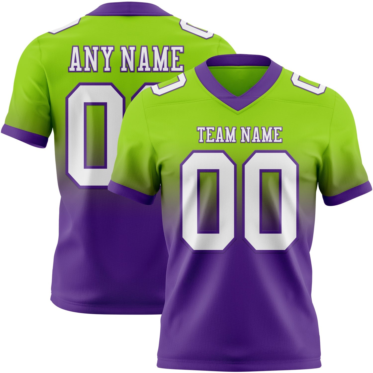 Custom Neon Green White-Purple Authentic Fade Fashion Football Jersey