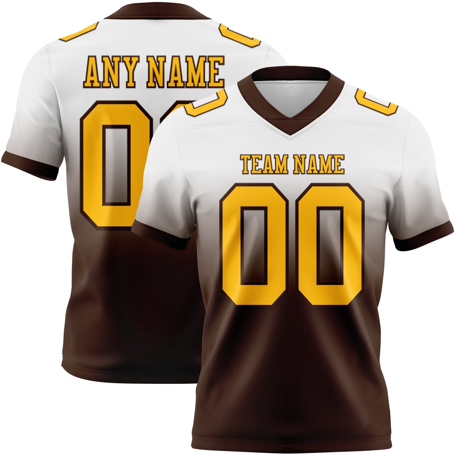 Custom White Gold-Brown Authentic Fade Fashion Football Jersey