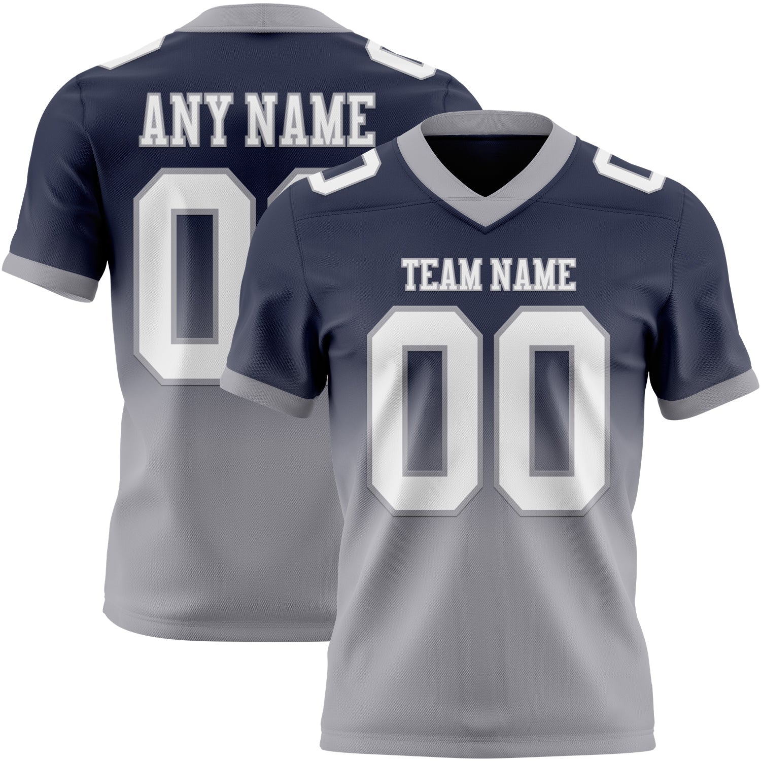 Custom Navy White-Gray Authentic Fade Fashion Football Jersey