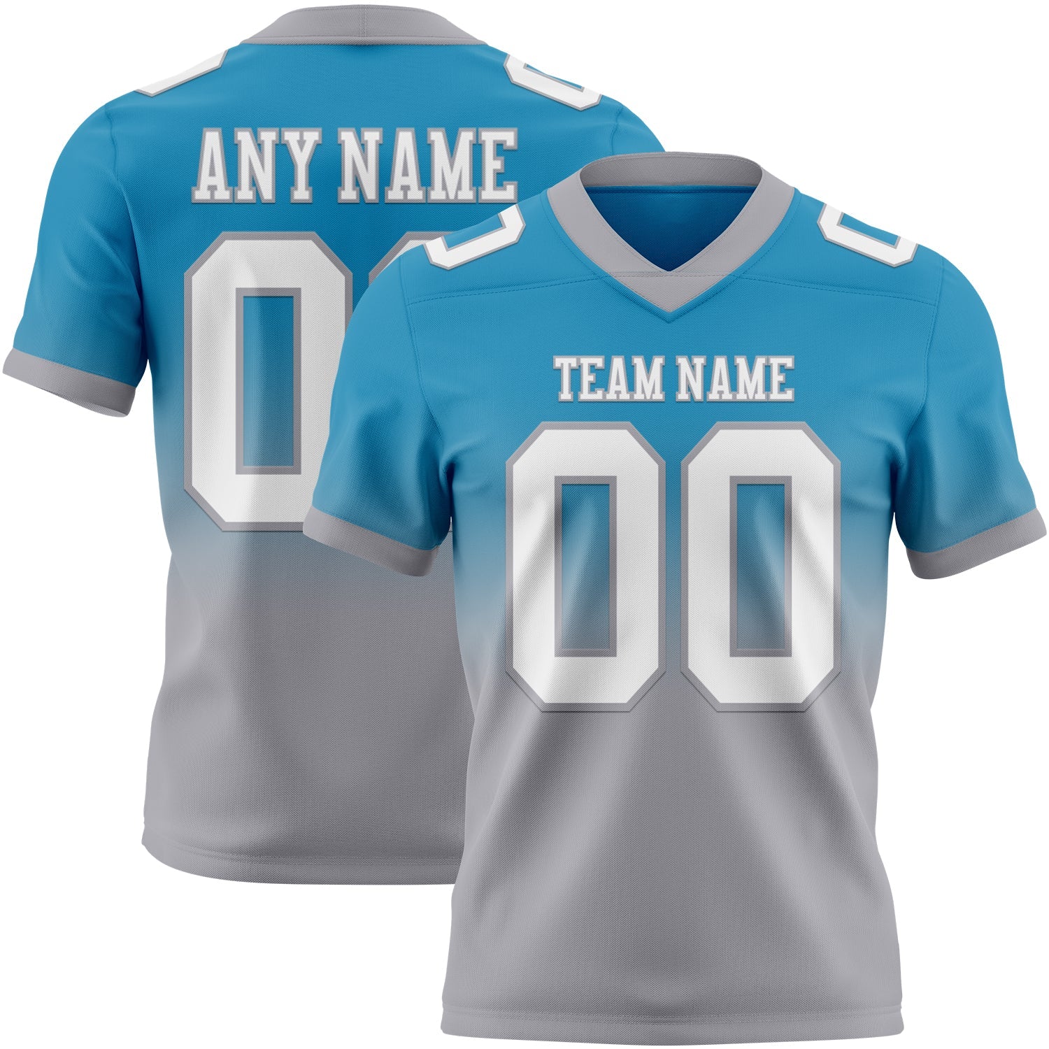 Custom Panther Blue White-Gray Authentic Fade Fashion Football Jersey