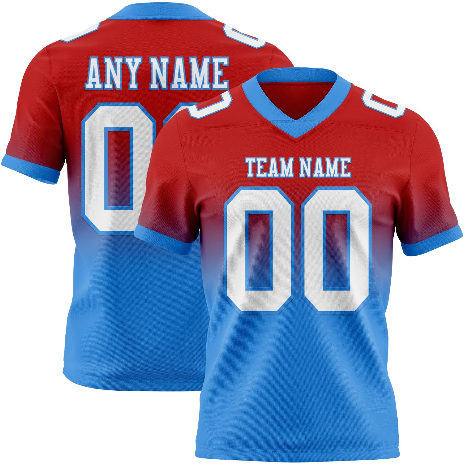 Custom Red White-Powder Blue Authentic Fade Fashion Football Jersey