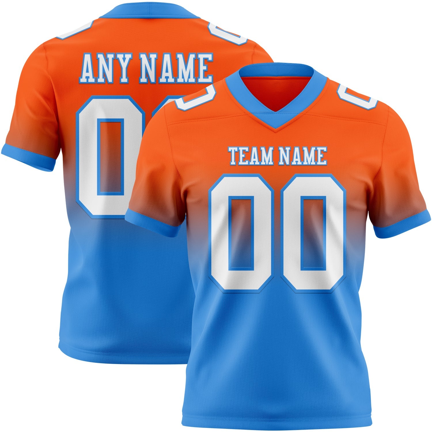 Custom Orange White-Powder Blue Authentic Fade Fashion Football Jersey