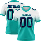 Custom White Navy-Aqua Authentic Fade Fashion Football Jersey