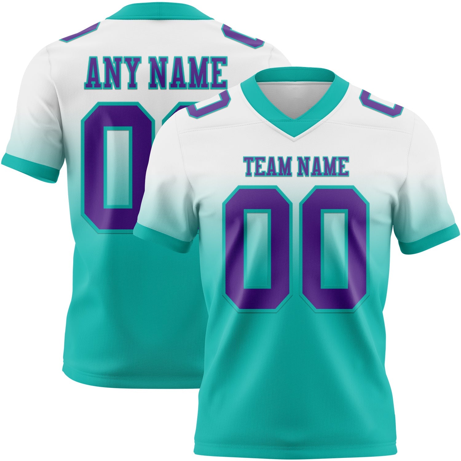 Custom White Purple-Aqua Authentic Fade Fashion Football Jersey