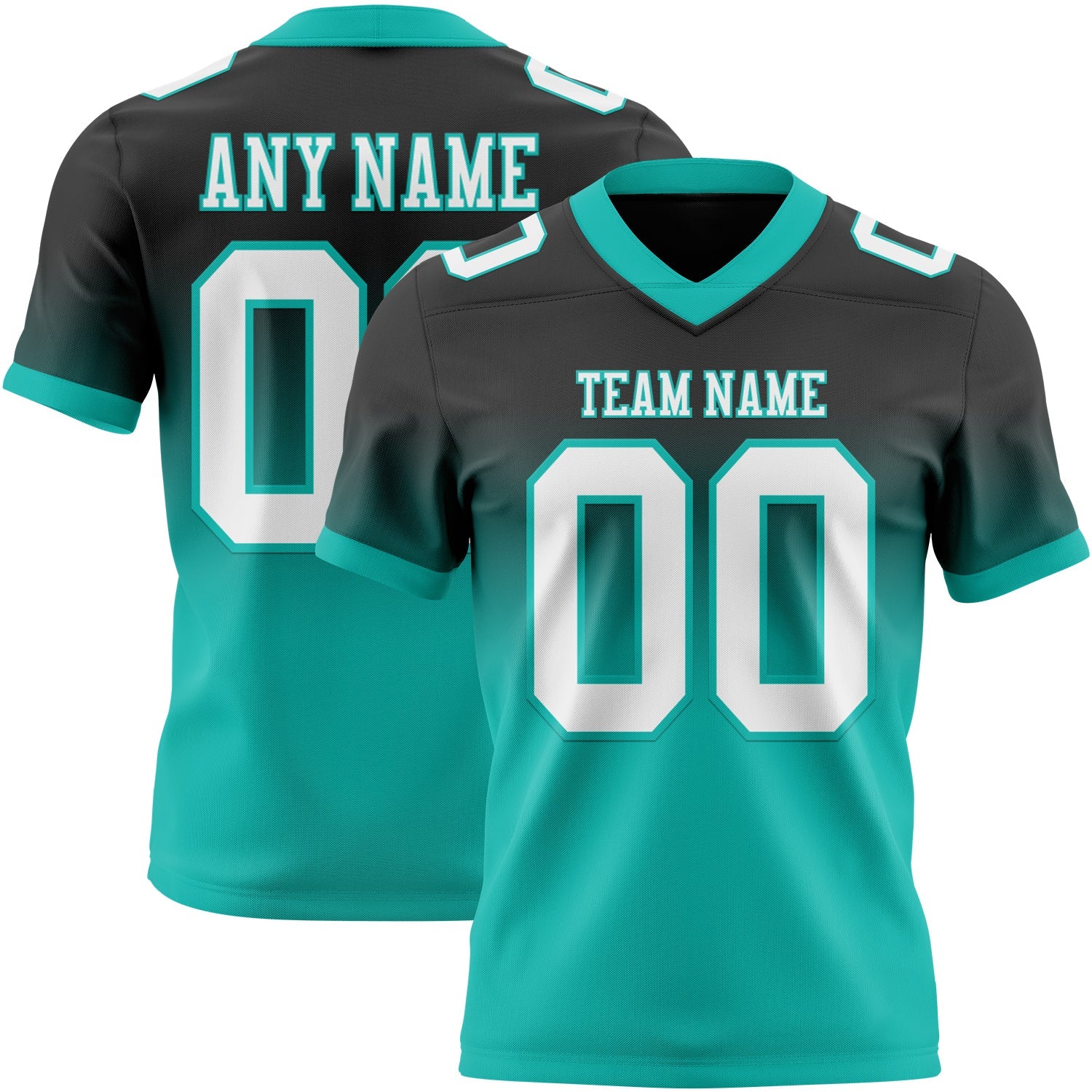 Custom Black White-Aqua Authentic Fade Fashion Football Jersey