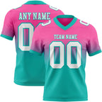 Custom Pink White-Aqua Authentic Fade Fashion Football Jersey