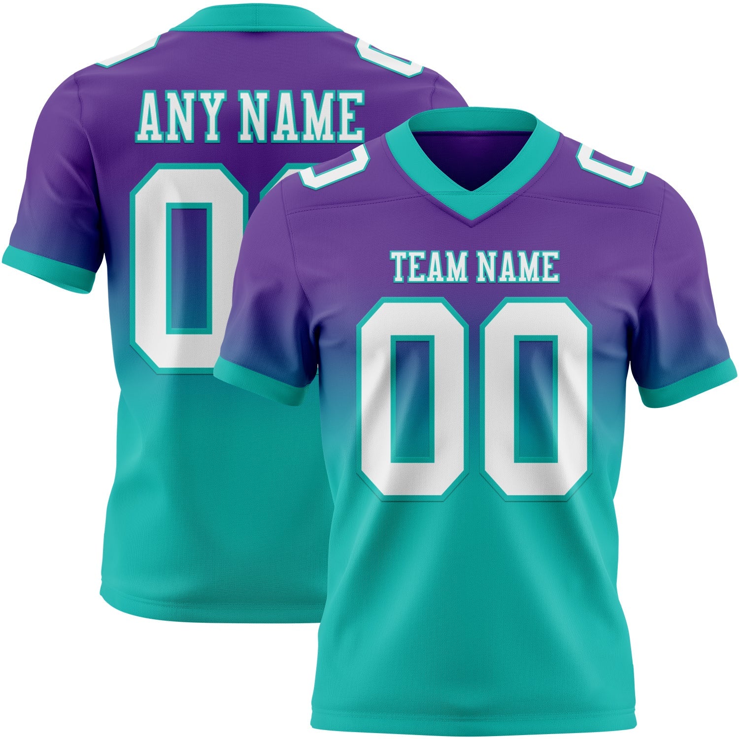Custom Purple White-Aqua Authentic Fade Fashion Football Jersey