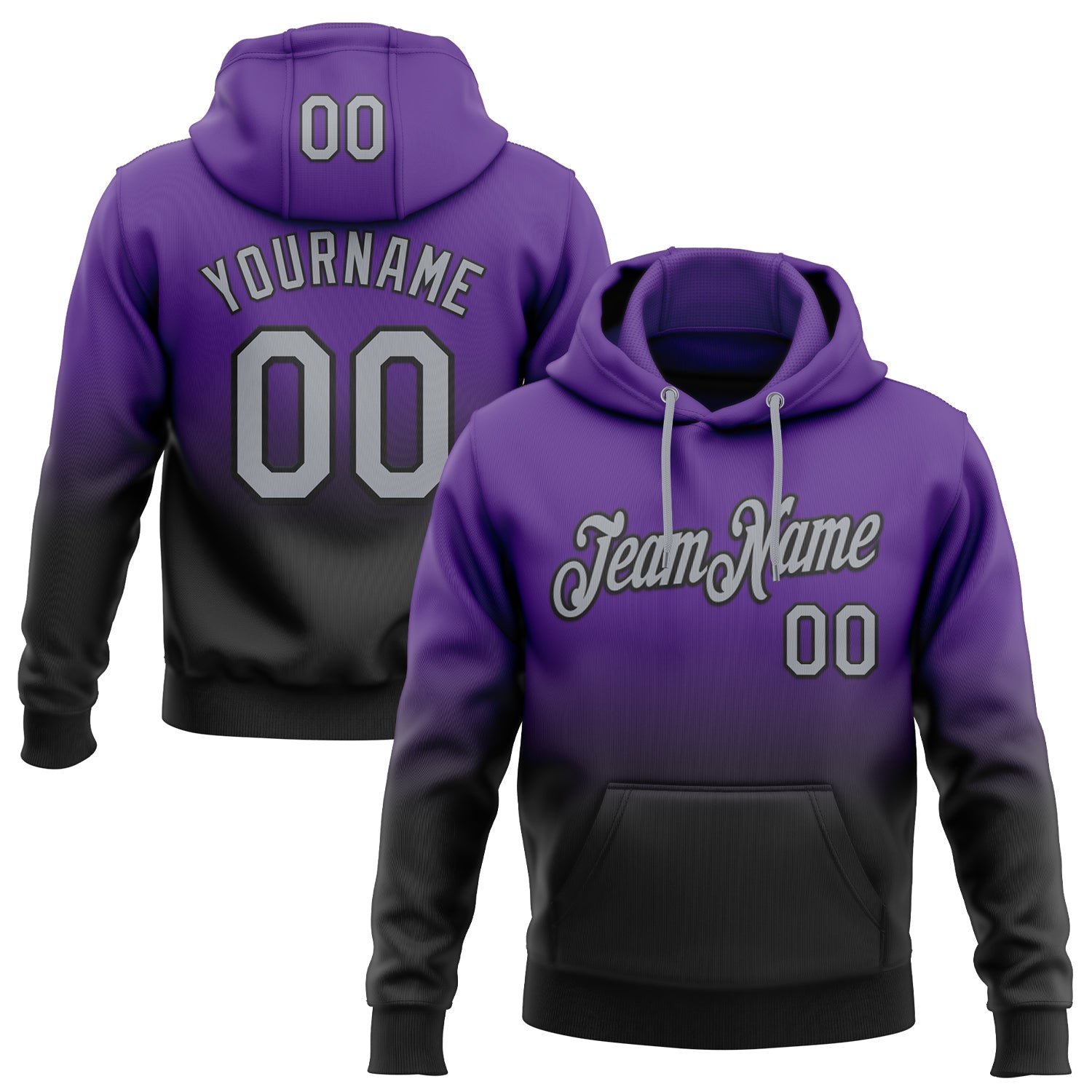 Custom Stitched Purple Gray-Black Fade Fashion Sports Pullover Sweatshirt Hoodie