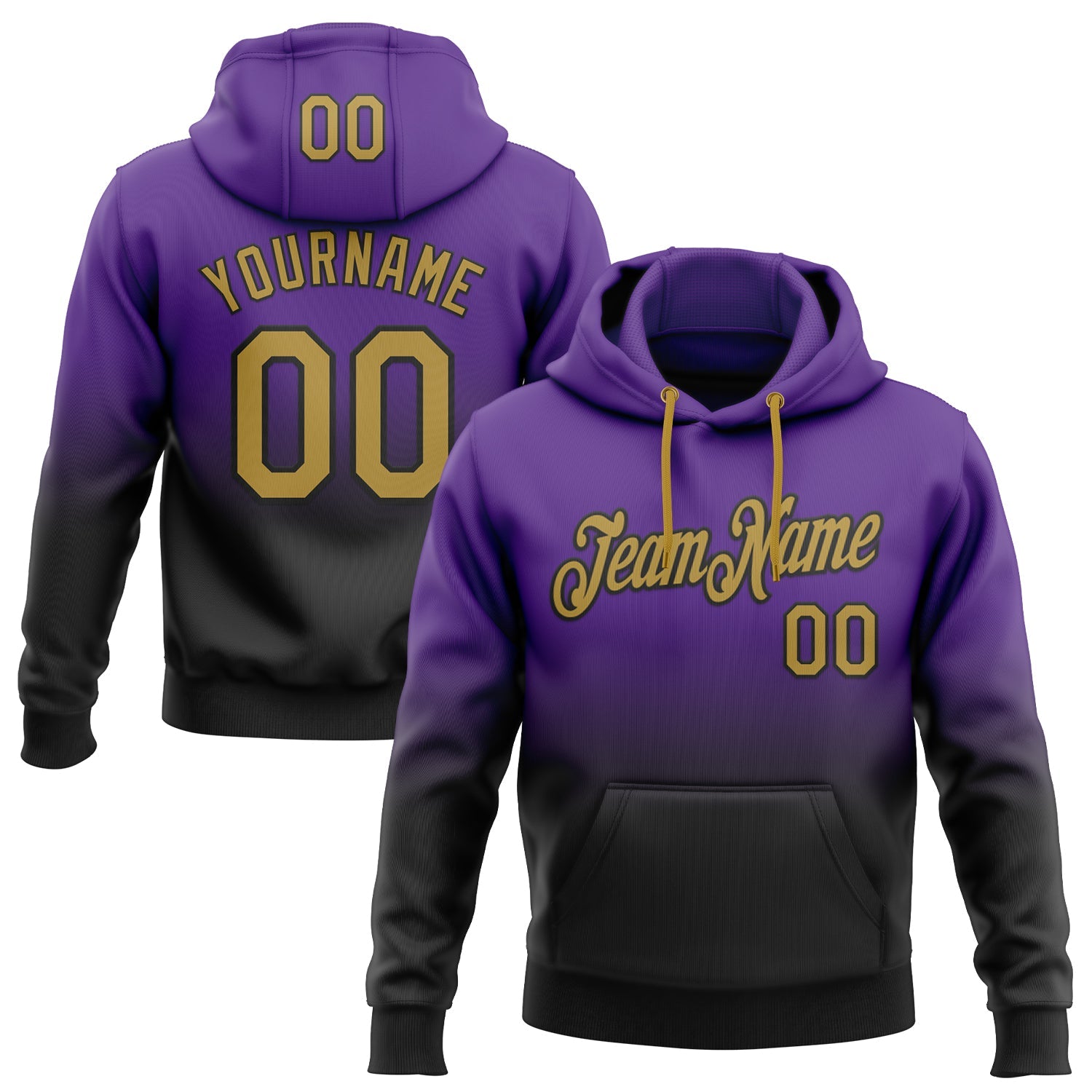 Custom Stitched Purple Old Gold-Black Fade Fashion Sports Pullover Sweatshirt Hoodie