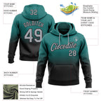 Custom Stitched Teal Gray-Black Fade Fashion Sports Pullover Sweatshirt Hoodie