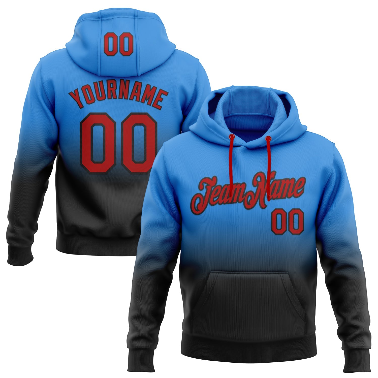 Custom Stitched Powder Blue Red-Black Fade Fashion Sports Pullover Sweatshirt Hoodie