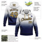 Custom Stitched White Old Gold-Navy Fade Fashion Sports Pullover Sweatshirt Hoodie