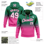 Custom Stitched Kelly Green White-Pink Fade Fashion Sports Pullover Sweatshirt Hoodie