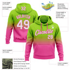 Custom Stitched Neon Green White-Pink Fade Fashion Sports Pullover Sweatshirt Hoodie