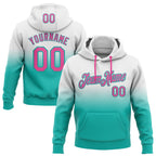 Custom Stitched White Pink-Aqua Fade Fashion Sports Pullover Sweatshirt Hoodie