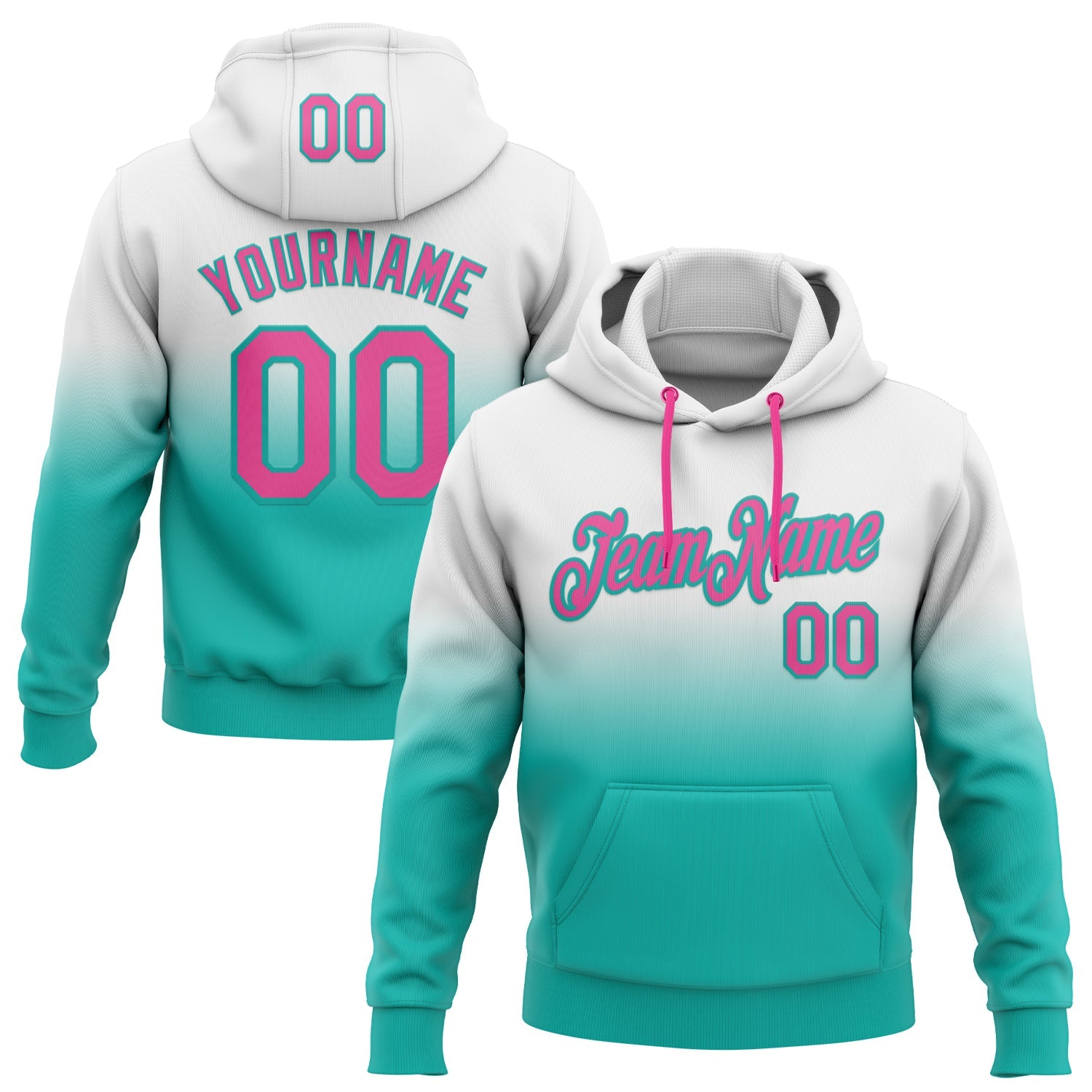 Custom Stitched White Pink-Aqua Fade Fashion Sports Pullover Sweatshirt Hoodie