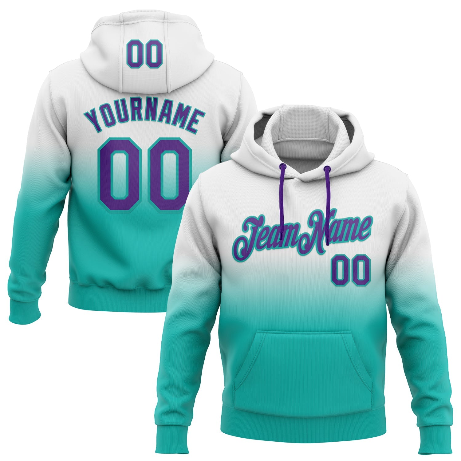 Custom Stitched White Purple-Aqua Fade Fashion Sports Pullover Sweatshirt Hoodie