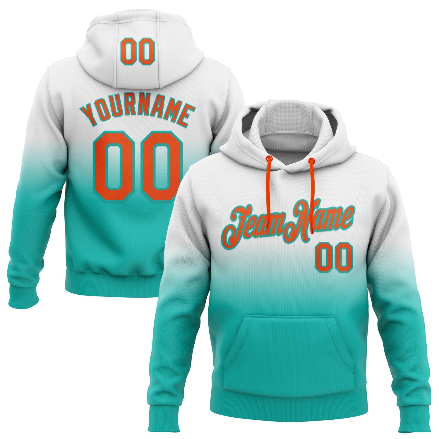 Custom Stitched White Orange-Aqua Fade Fashion Sports Pullover Sweatshirt Hoodie
