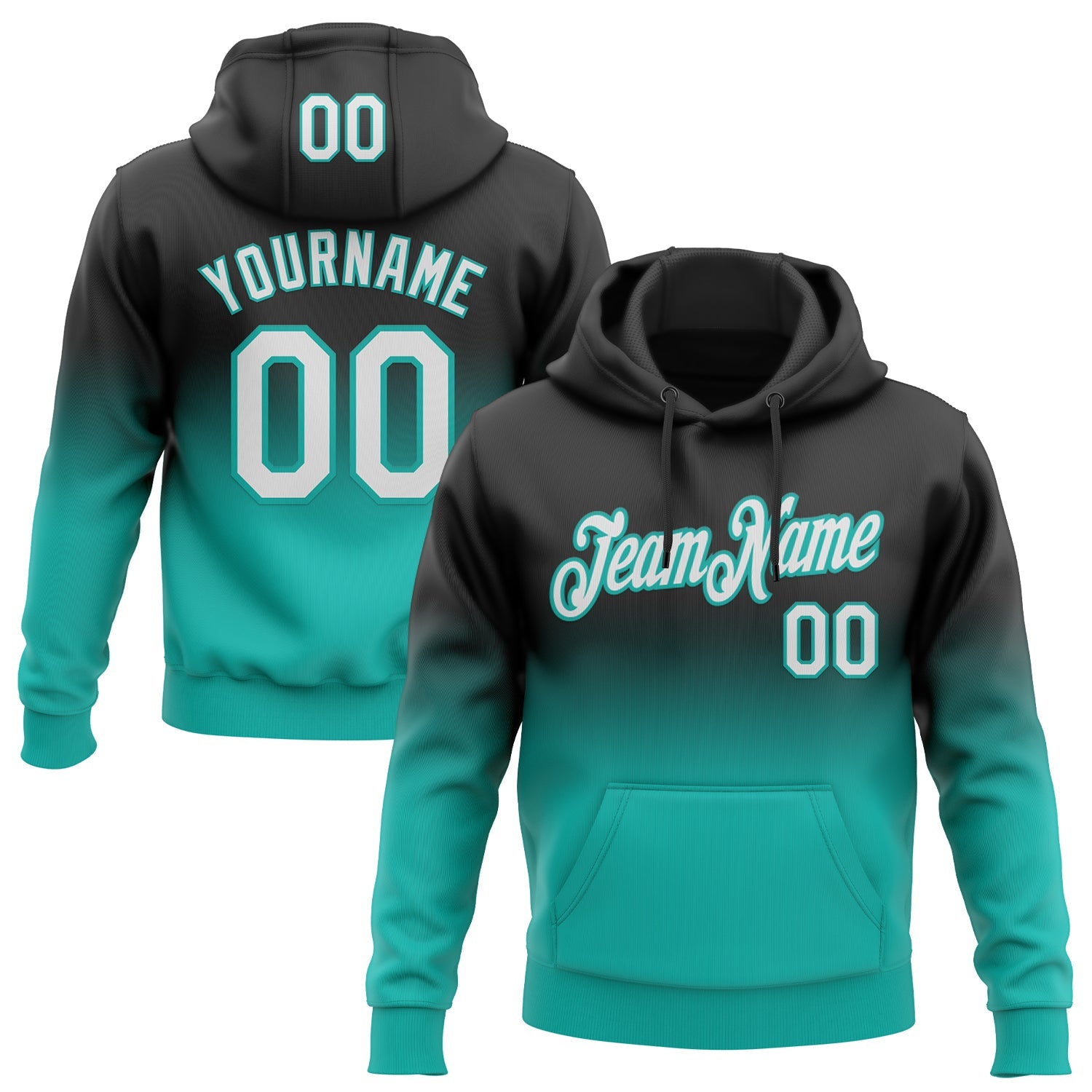 Custom Stitched Black White-Aqua Fade Fashion Sports Pullover Sweatshirt Hoodie
