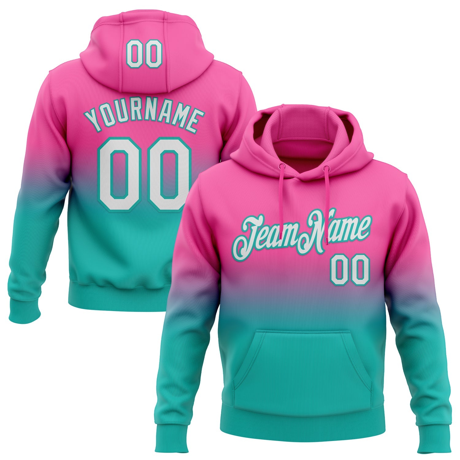 Custom Stitched Pink White-Aqua Fade Fashion Sports Pullover Sweatshirt Hoodie