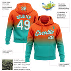 Custom Stitched Orange White-Aqua Fade Fashion Sports Pullover Sweatshirt Hoodie