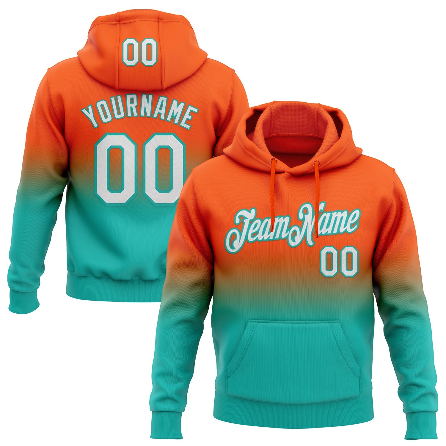 Custom Stitched Orange White-Aqua Fade Fashion Sports Pullover Sweatshirt Hoodie