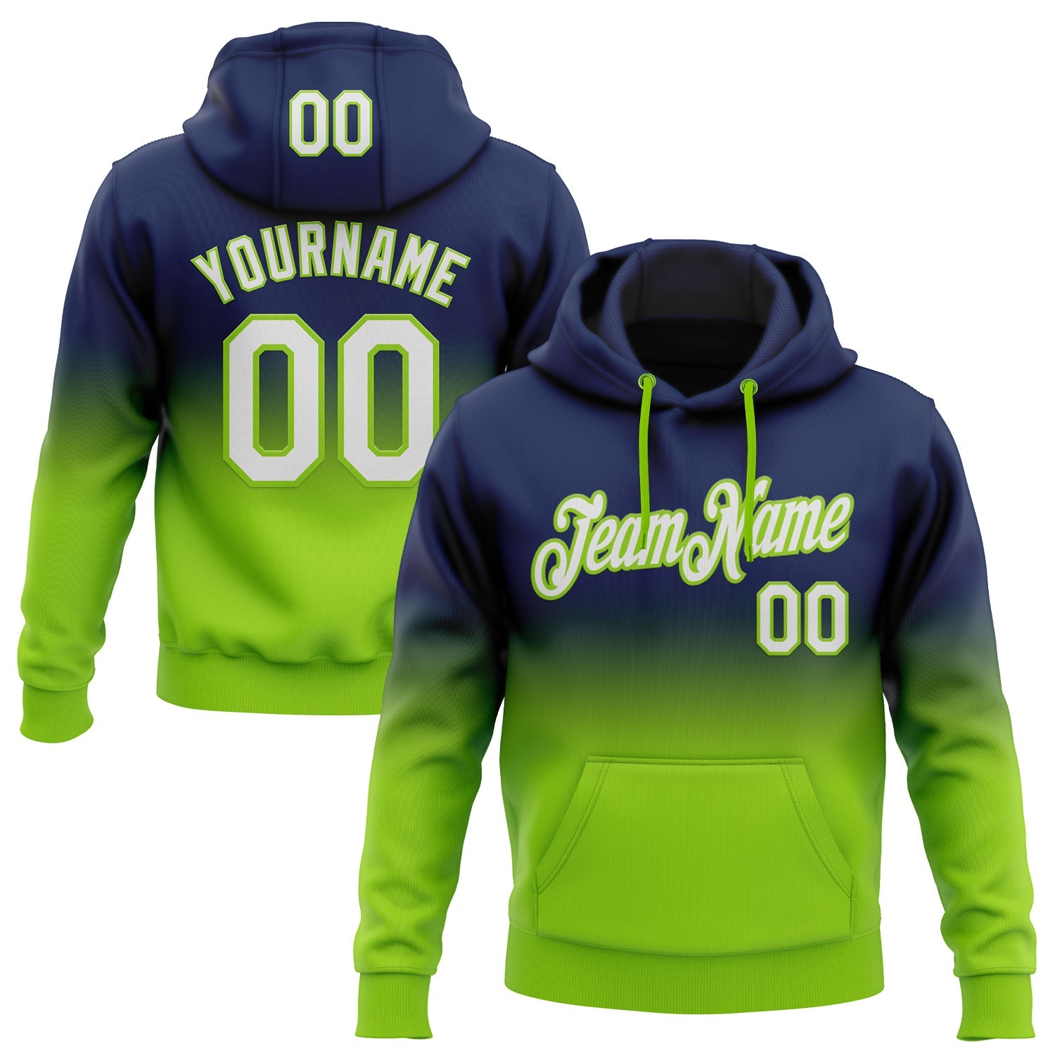 Custom Stitched Navy White-Neon Green Fade Fashion Sports Pullover Sweatshirt Hoodie