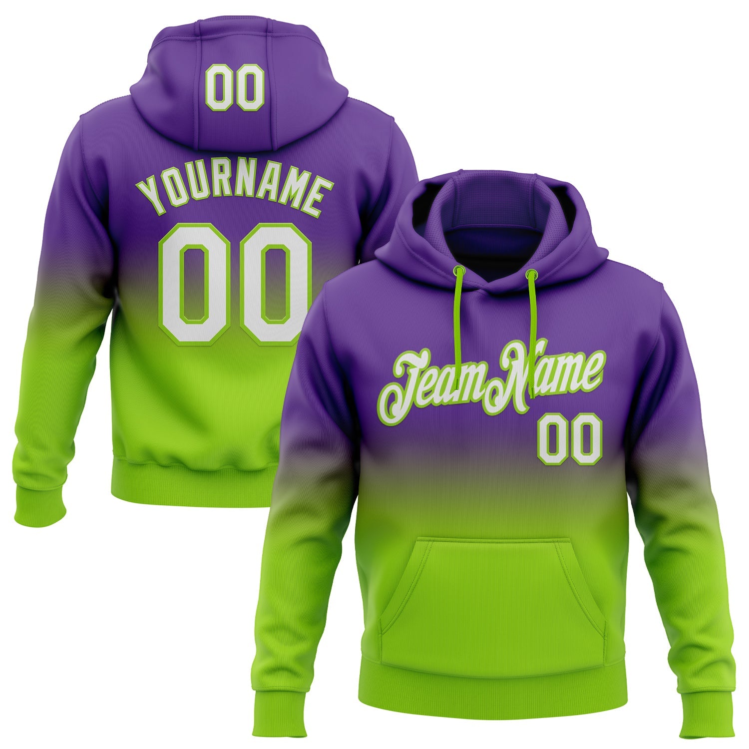 Custom Stitched Purple White-Neon Green Fade Fashion Sports Pullover Sweatshirt Hoodie