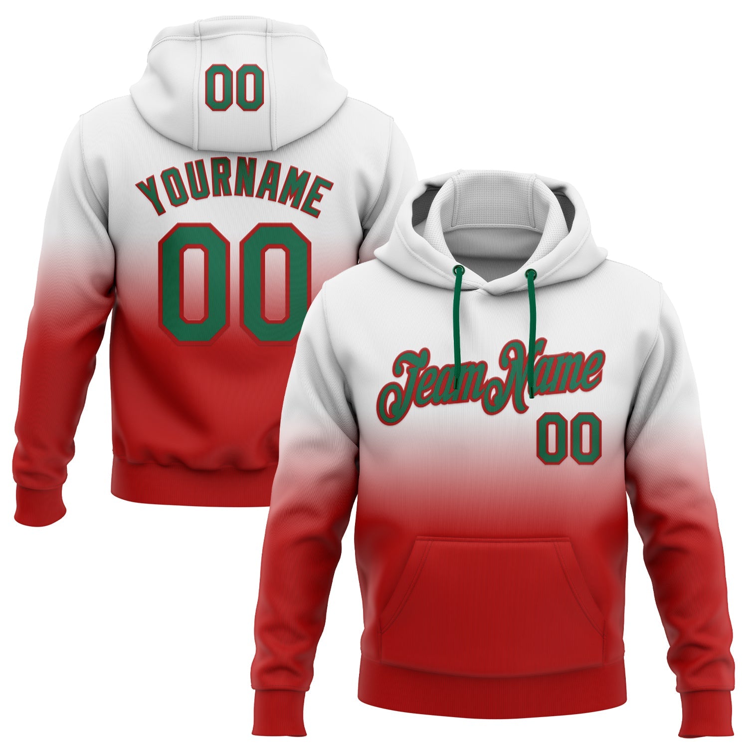 Custom Stitched White Kelly Green-Red Fade Fashion Sports Pullover Sweatshirt Hoodie