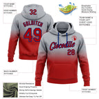 Custom Stitched Gray Red-Royal Fade Fashion Sports Pullover Sweatshirt Hoodie